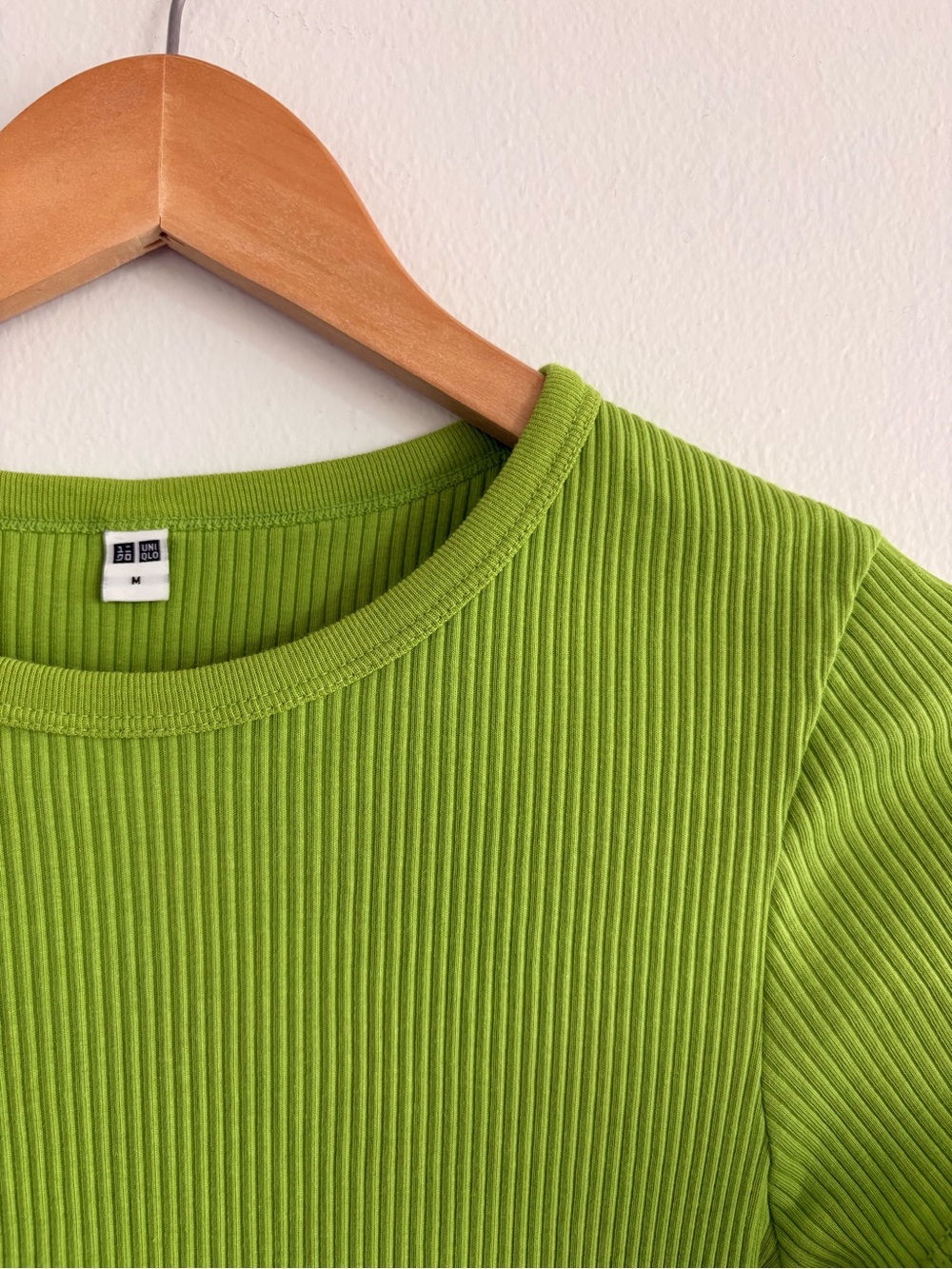 UNIQLO Ribbed Crewneck Crop Top in Bright Lime Green